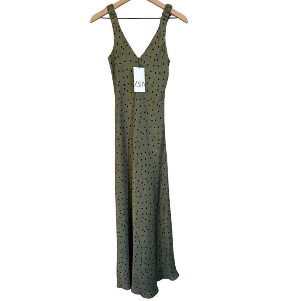 New Zara green Polka dot fashion Slip on Sleeveless dress - Picture 14 of 15